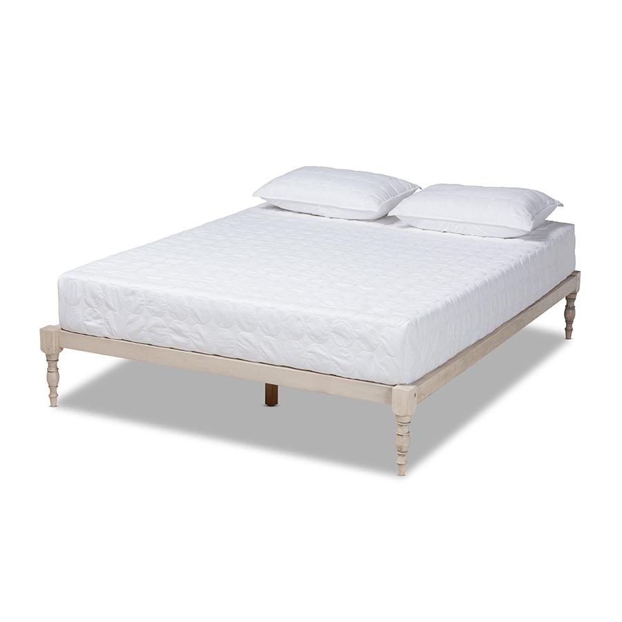 Baxton Studio Iseline Modern and Contemporary Antique White Finished Wood King Size Platform Bed Frame. Picture 1