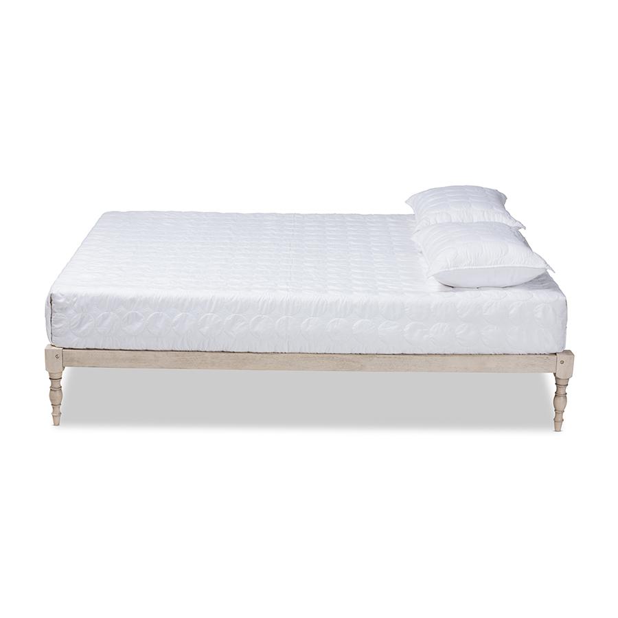 Baxton Studio Iseline Modern and Contemporary Antique White Finished Wood King Size Platform Bed Frame. Picture 3
