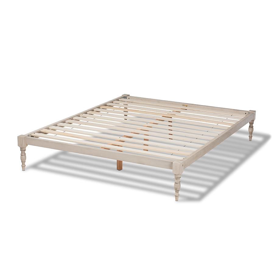 Baxton Studio Iseline Modern and Contemporary Antique White Finished Wood King Size Platform Bed Frame. Picture 4