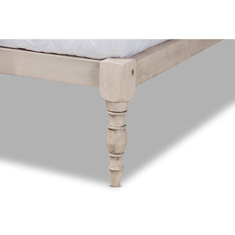 Baxton Studio Iseline Modern and Contemporary Antique White Finished Wood King Size Platform Bed Frame. Picture 5