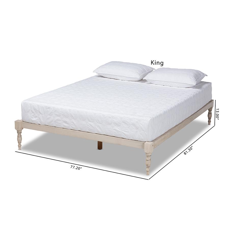 Baxton Studio Iseline Modern and Contemporary Antique White Finished Wood King Size Platform Bed Frame. Picture 10