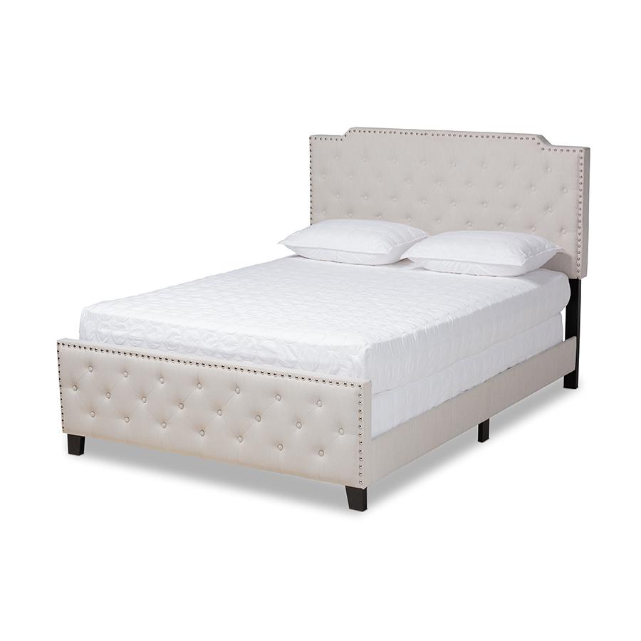 Transitional Beige Fabric Upholstered Button Tufted King Size Panel Bed. Picture 1