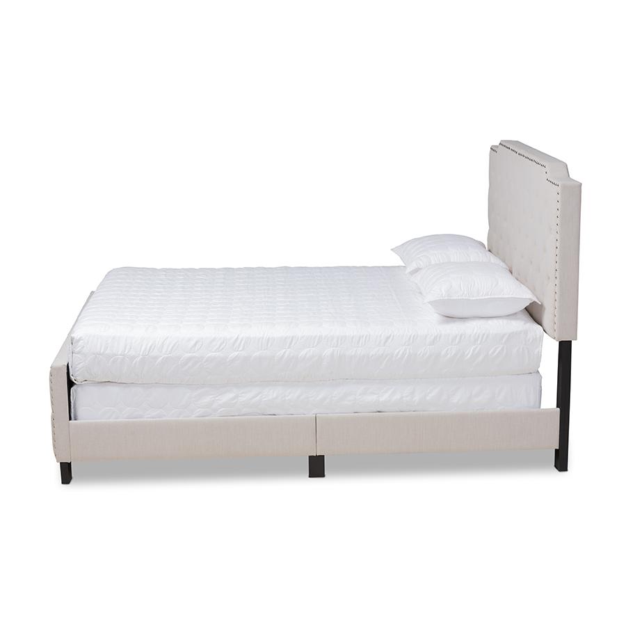 Transitional Beige Fabric Upholstered Button Tufted King Size Panel Bed. Picture 2