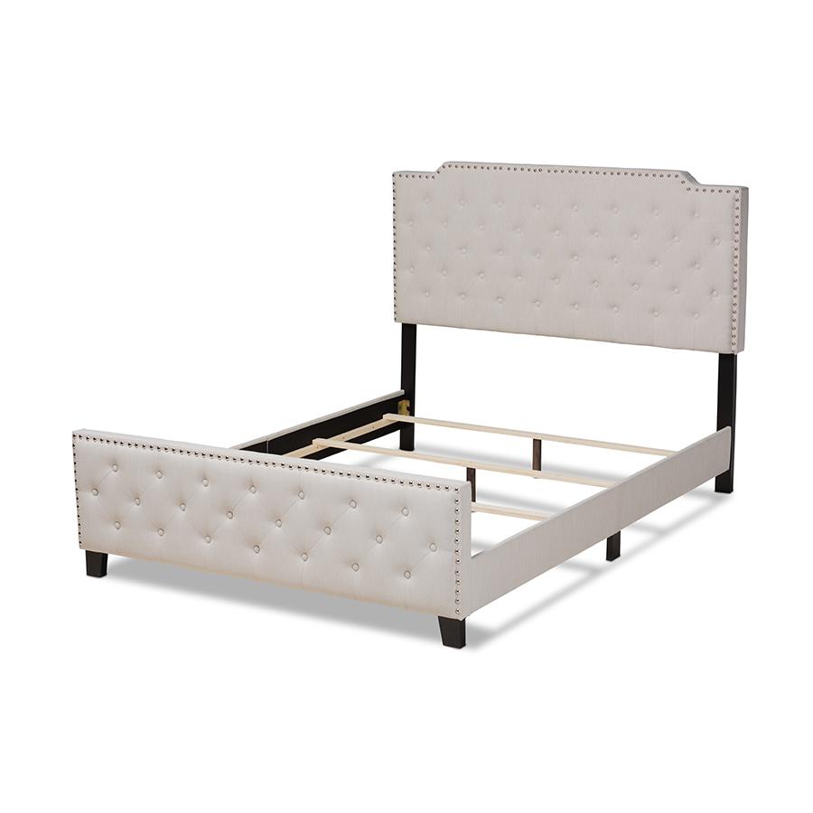 Transitional Beige Fabric Upholstered Button Tufted King Size Panel Bed. Picture 3