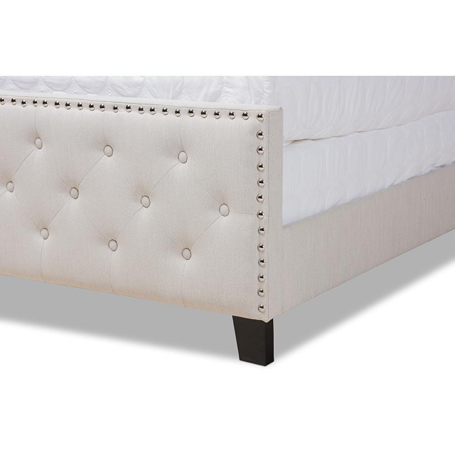 Transitional Beige Fabric Upholstered Button Tufted King Size Panel Bed. Picture 5