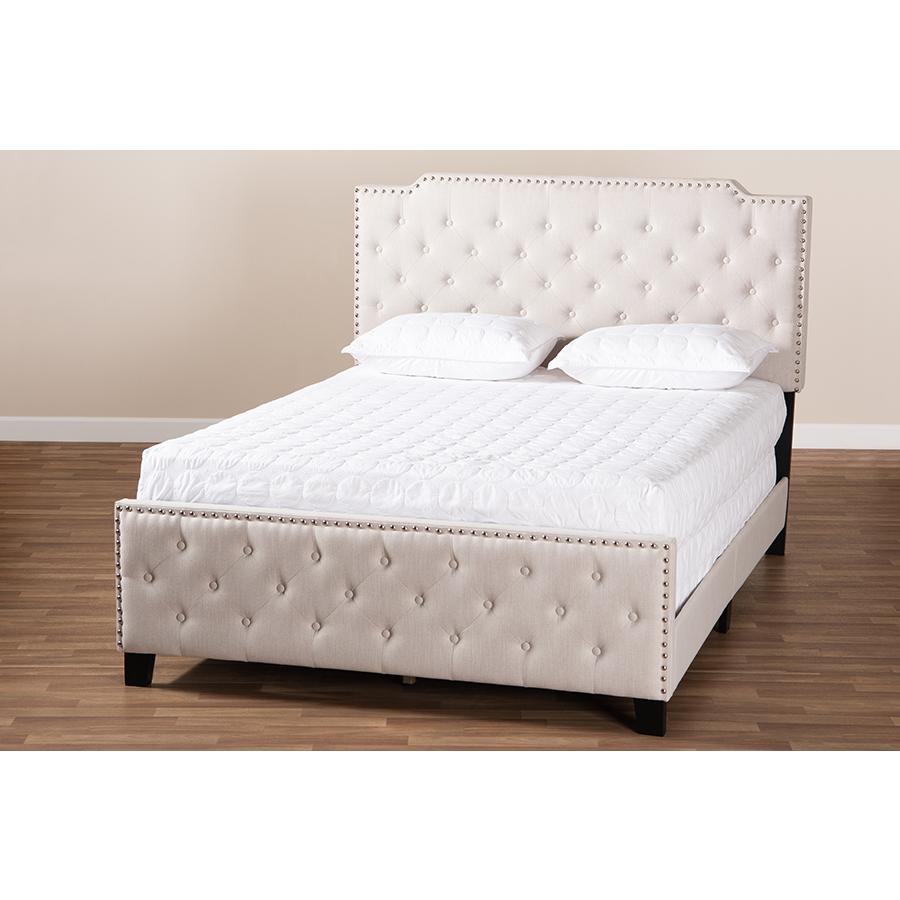 Transitional Beige Fabric Upholstered Button Tufted King Size Panel Bed. Picture 7