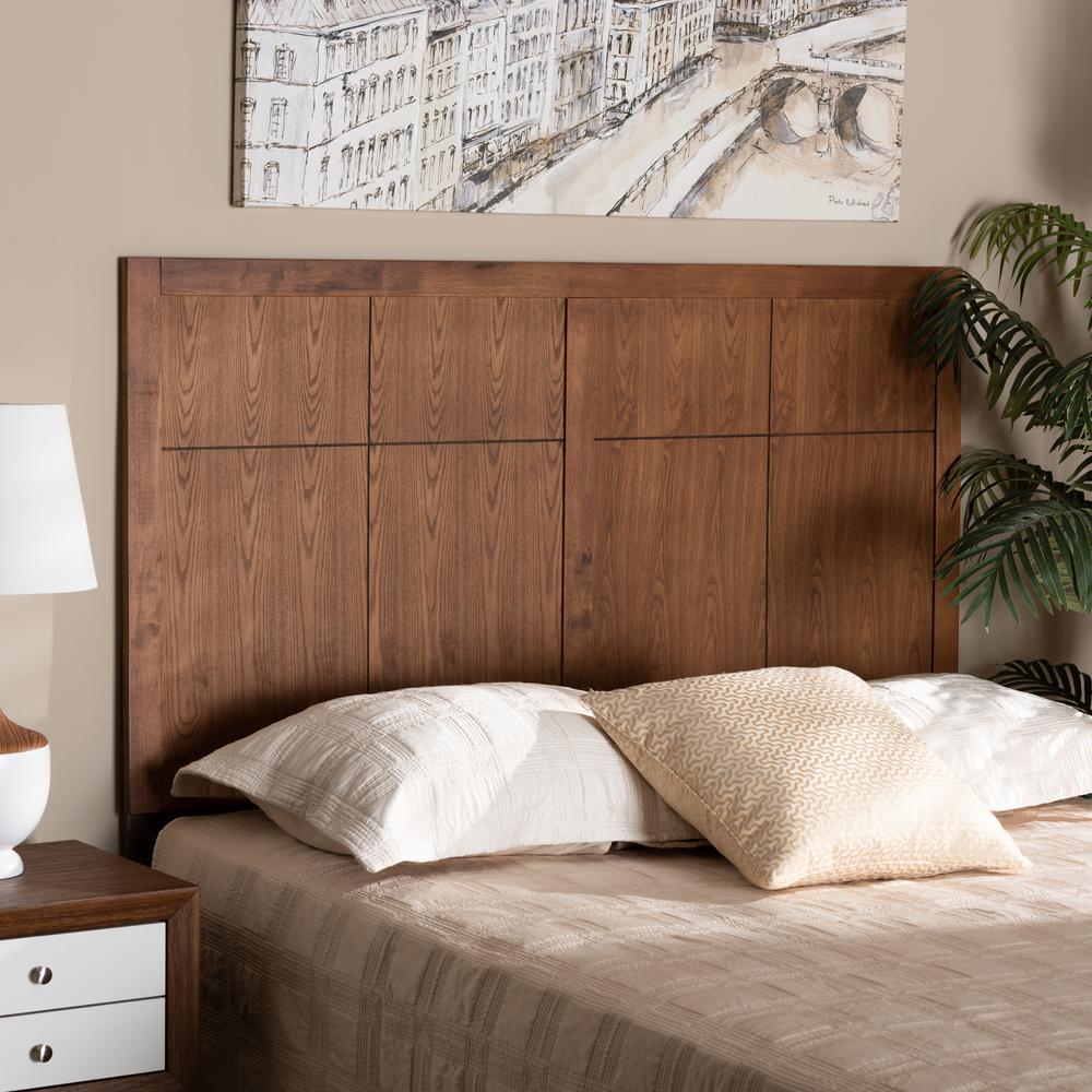 Transitional and Rustic Ash Walnut Finished Wood Queen Size Headboard. Picture 10