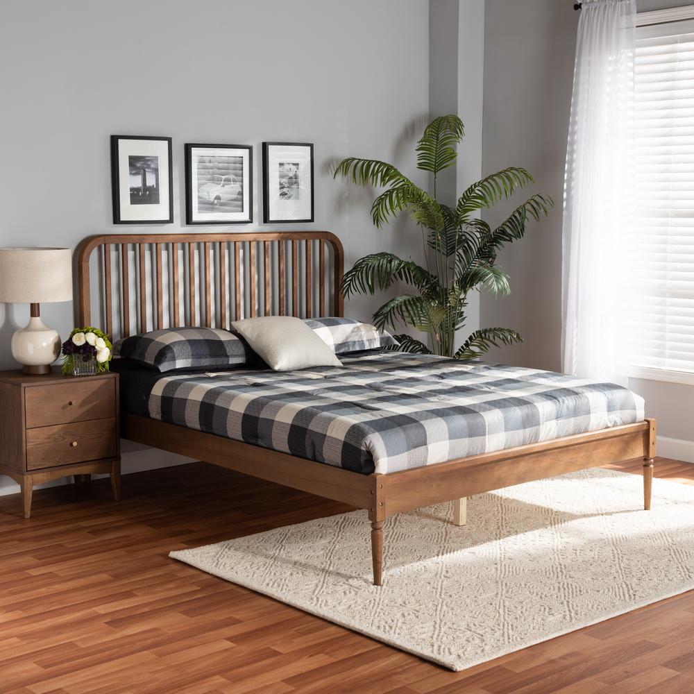 Walnut Brown Finished Wood Queen Size Platform Bed. Picture 18