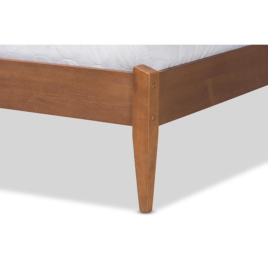 Beige Fabric Upholstered and Walnut Brown Finished Wood King Size Platform Bed. Picture 5