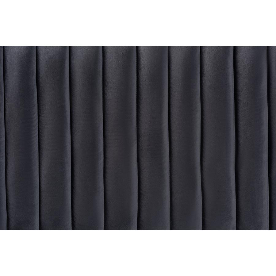 Grey Velvet Fabric Upholstered and Dark Brown Finished Wood Queen Size Headboard. Picture 3