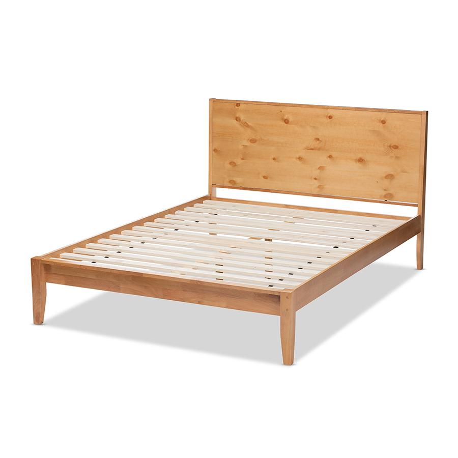 and Rustic Natural Oak and Pine Finished Wood King Size Platform Bed. Picture 3