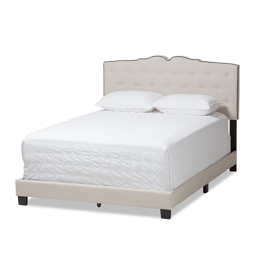 Vivienne Modern and Contemporary Light Beige Fabric Upholstered King Size Bed. Picture 1