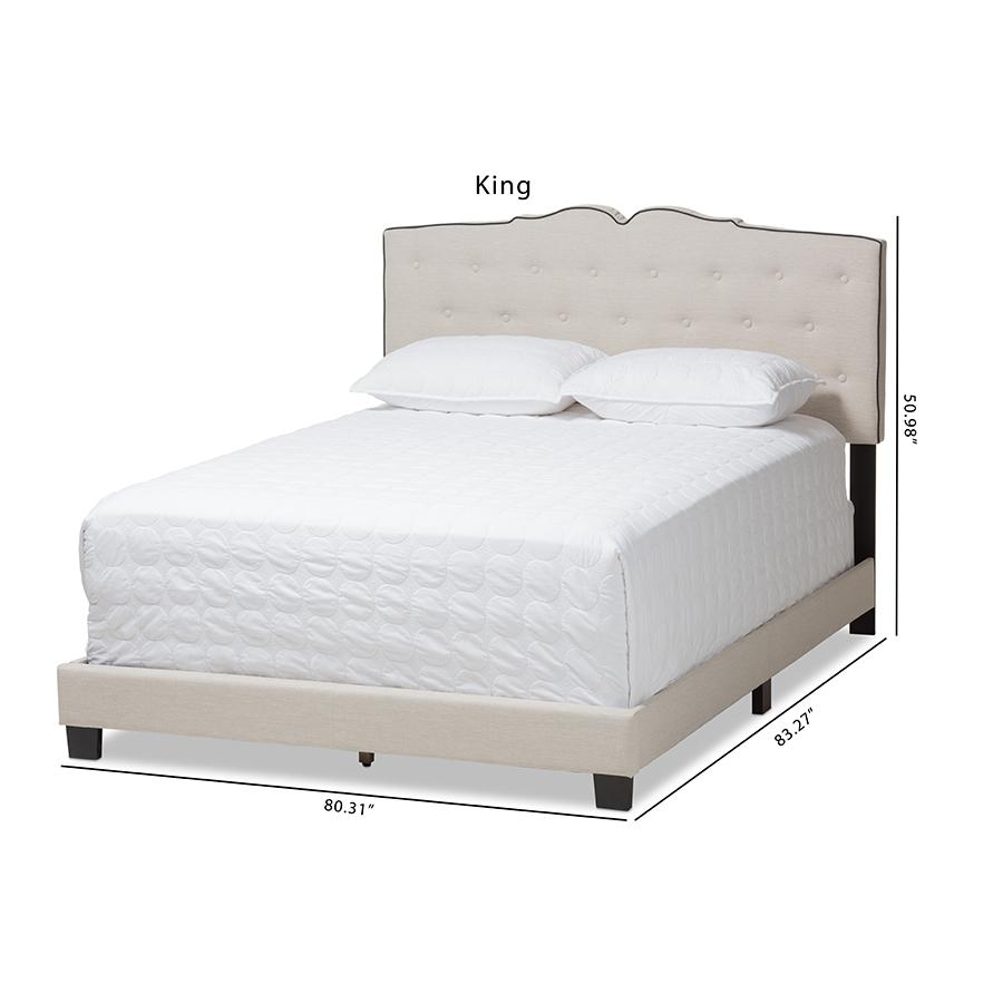 Vivienne Modern and Contemporary Light Beige Fabric Upholstered King Size Bed. Picture 10
