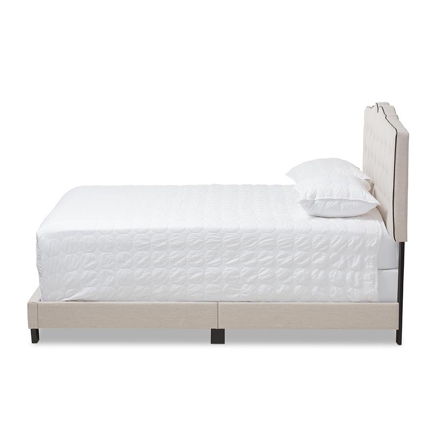 Vivienne Modern and Contemporary Light Beige Fabric Upholstered King Size Bed. Picture 2