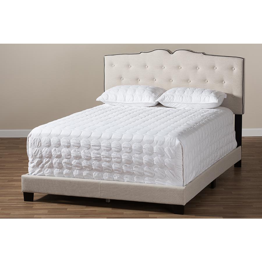 Vivienne Modern and Contemporary Light Beige Fabric Upholstered King Size Bed. Picture 7