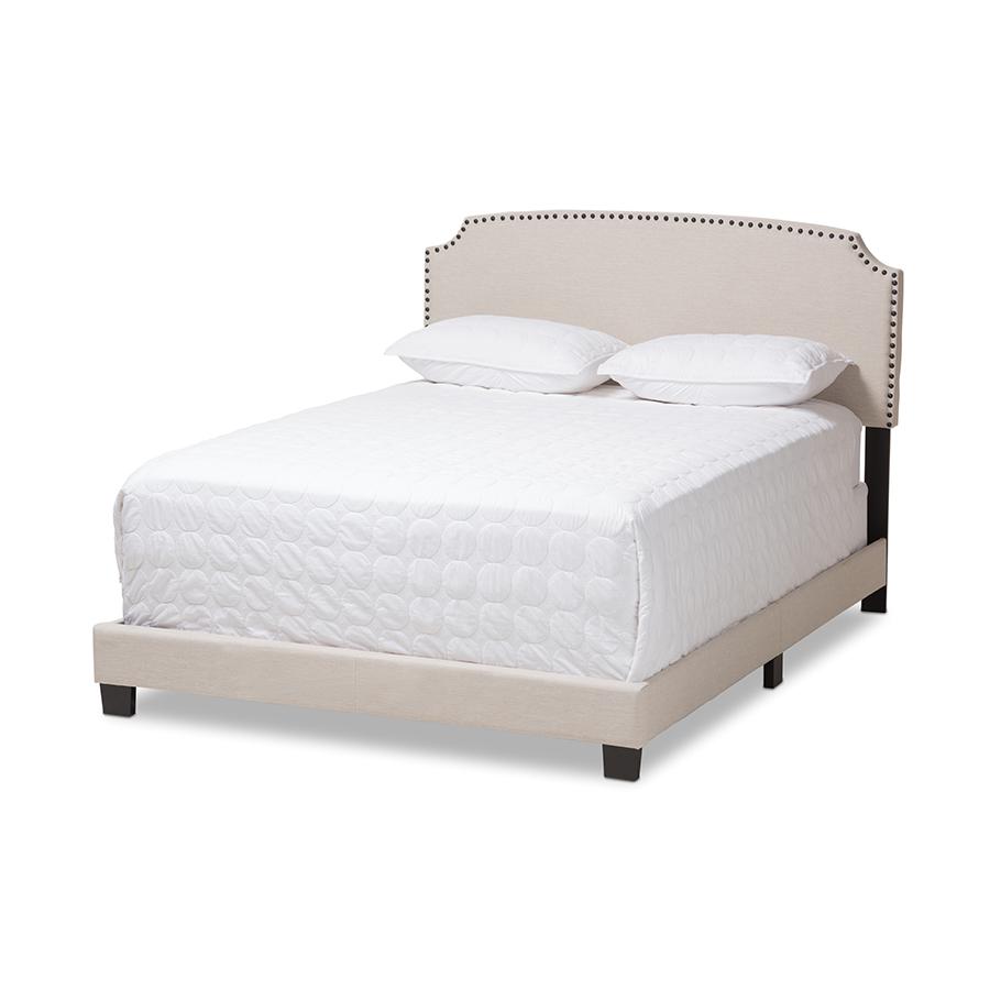 Odette Modern and Contemporary Light Beige Fabric Upholstered King Size Bed. Picture 1