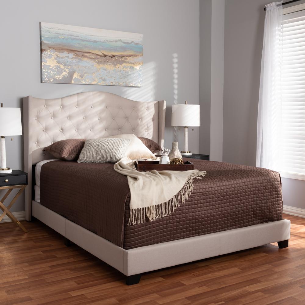 Alesha Modern and Contemporary Beige Fabric Upholstered Queen Size Bed. Picture 16
