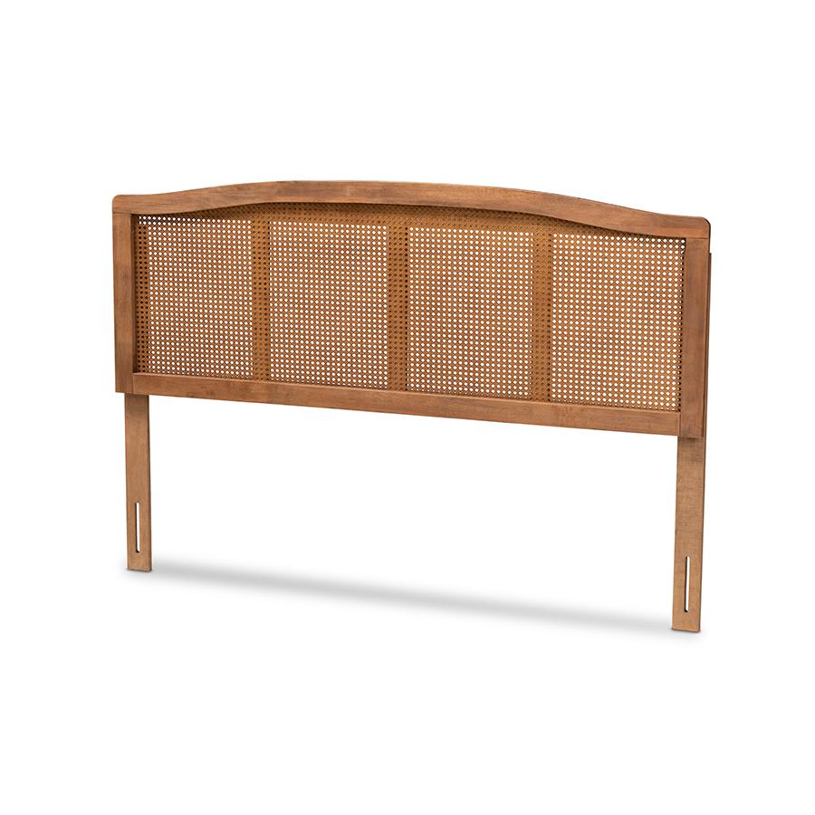 Baxton Studio Marieke Mid-Century Modern Ash Wanut Finished Wood and Synthetic Rattan King Size Headboard. Picture 1
