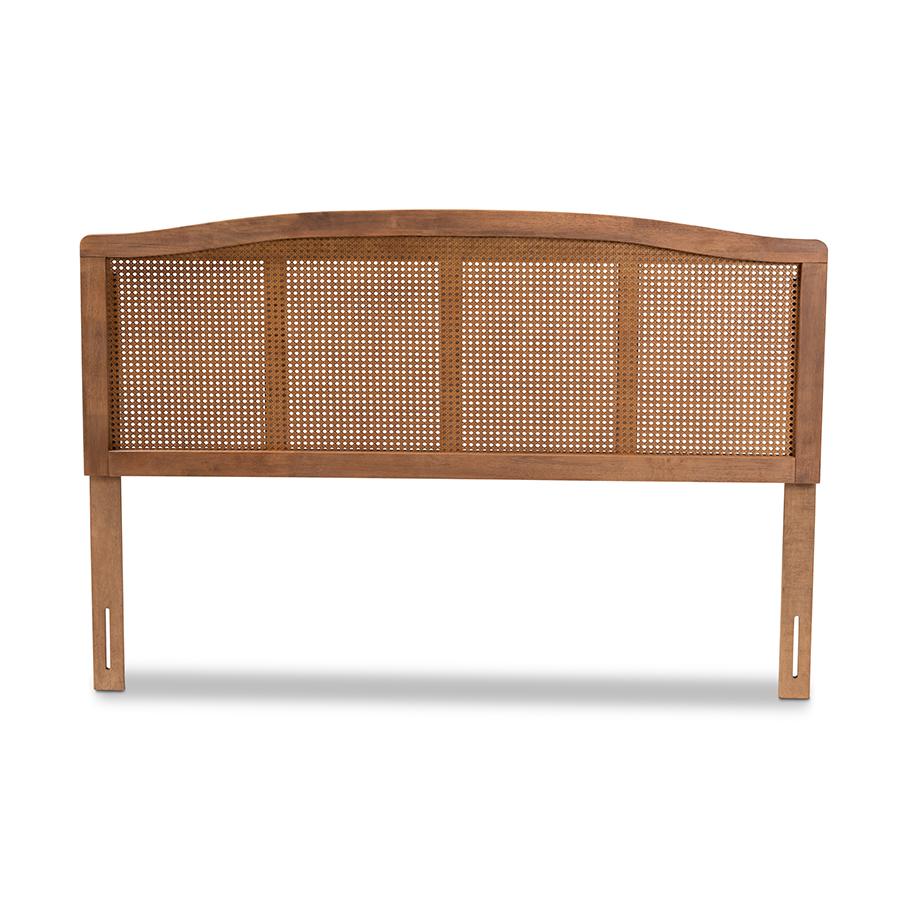 Baxton Studio Marieke Mid-Century Modern Ash Wanut Finished Wood and Synthetic Rattan King Size Headboard. Picture 3