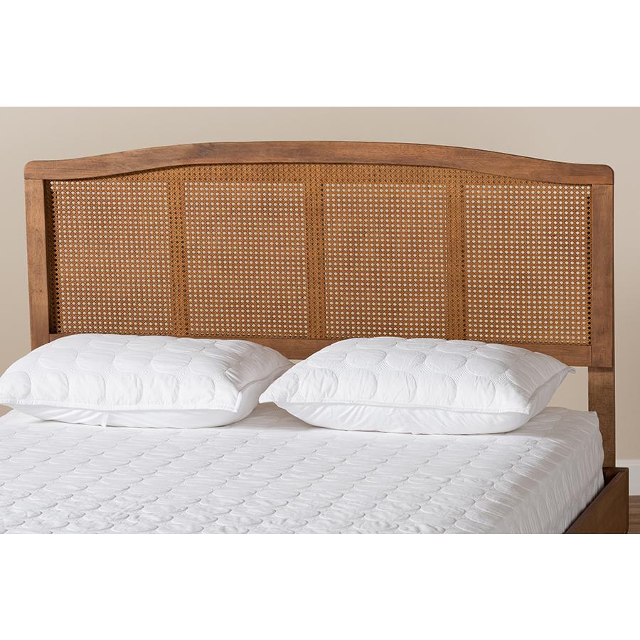 Baxton Studio Marieke Mid-Century Modern Ash Wanut Finished Wood and Synthetic Rattan King Size Headboard. Picture 6