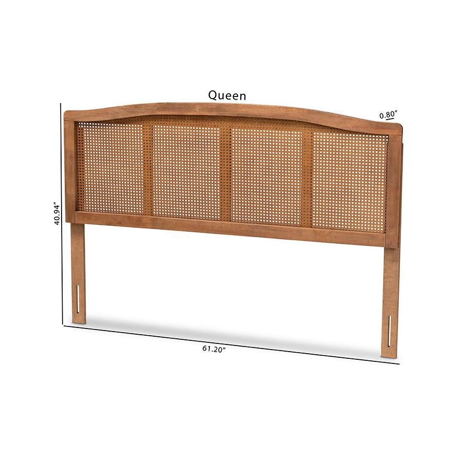 Baxton Studio Marieke Mid-Century Modern Ash Wanut Finished Wood and Synthetic Rattan King Size Headboard. Picture 8