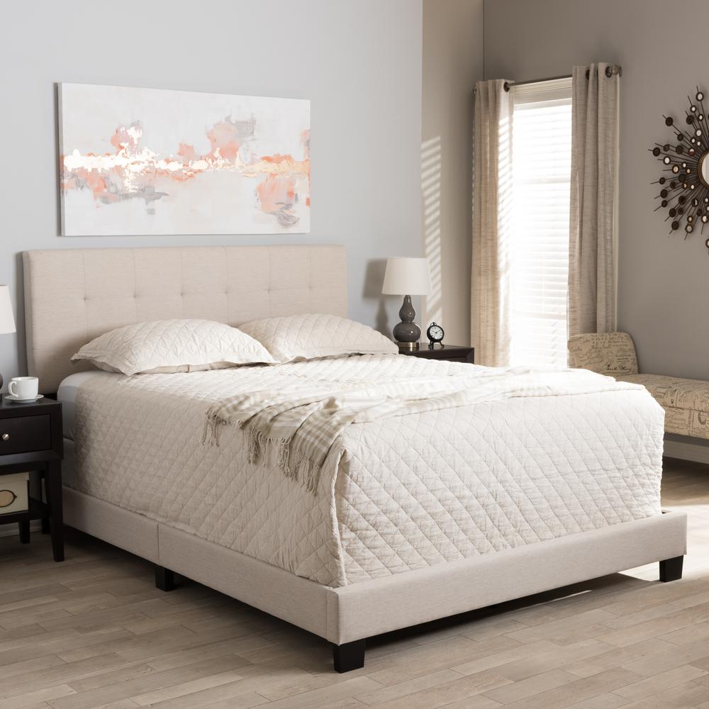 Beige Fabric Upholstered Grid-tufting Queen Size Bed. Picture 11