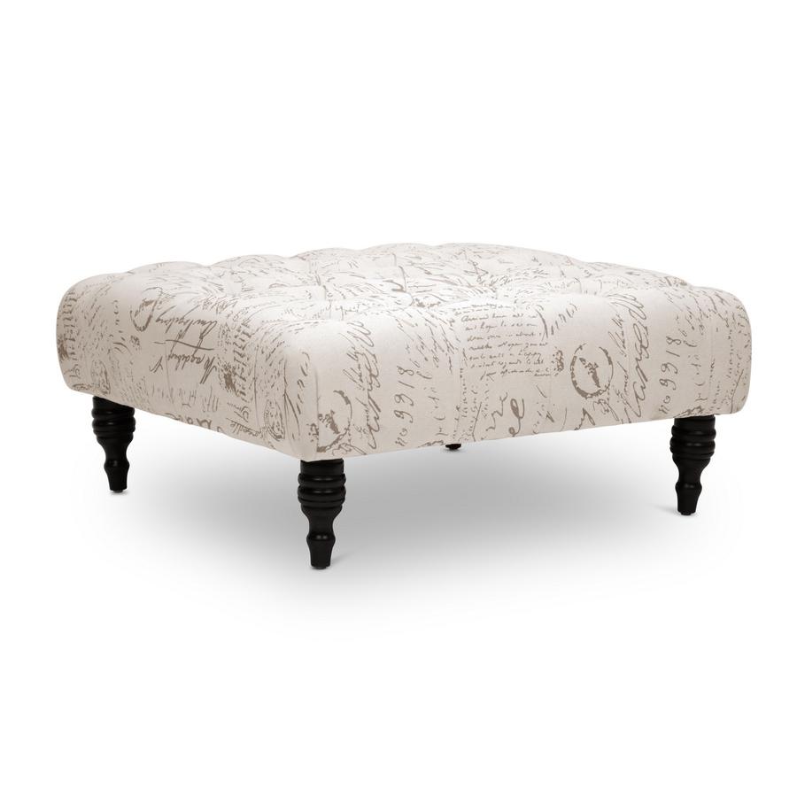 Keswick Script Print Tufted Ottoman. Picture 1