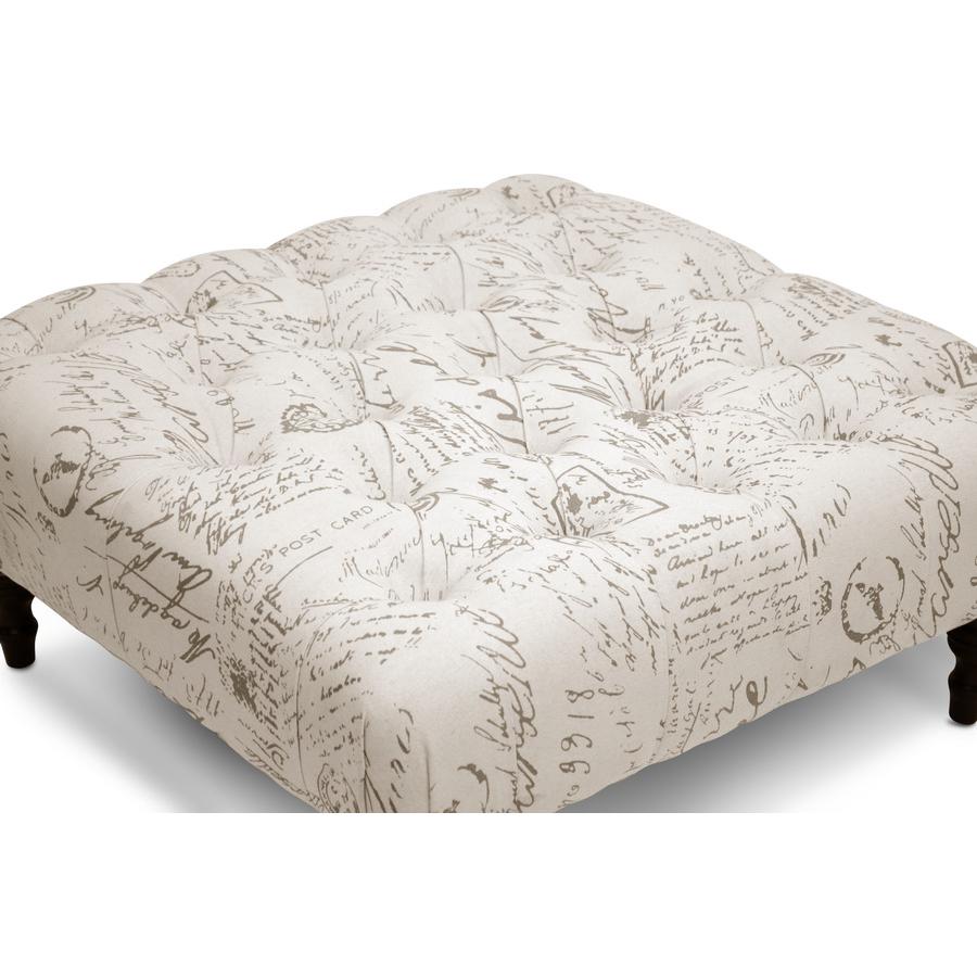 Keswick Script Print Tufted Ottoman. Picture 3