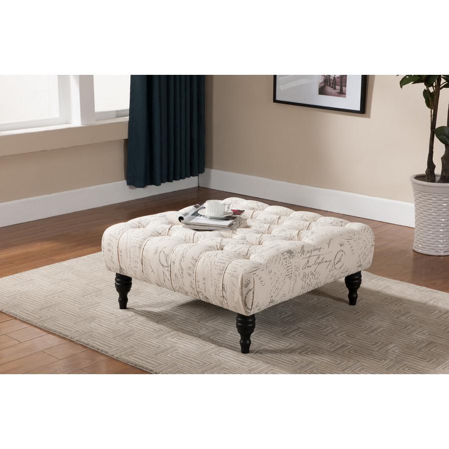 Keswick Script Print Tufted Ottoman. Picture 4