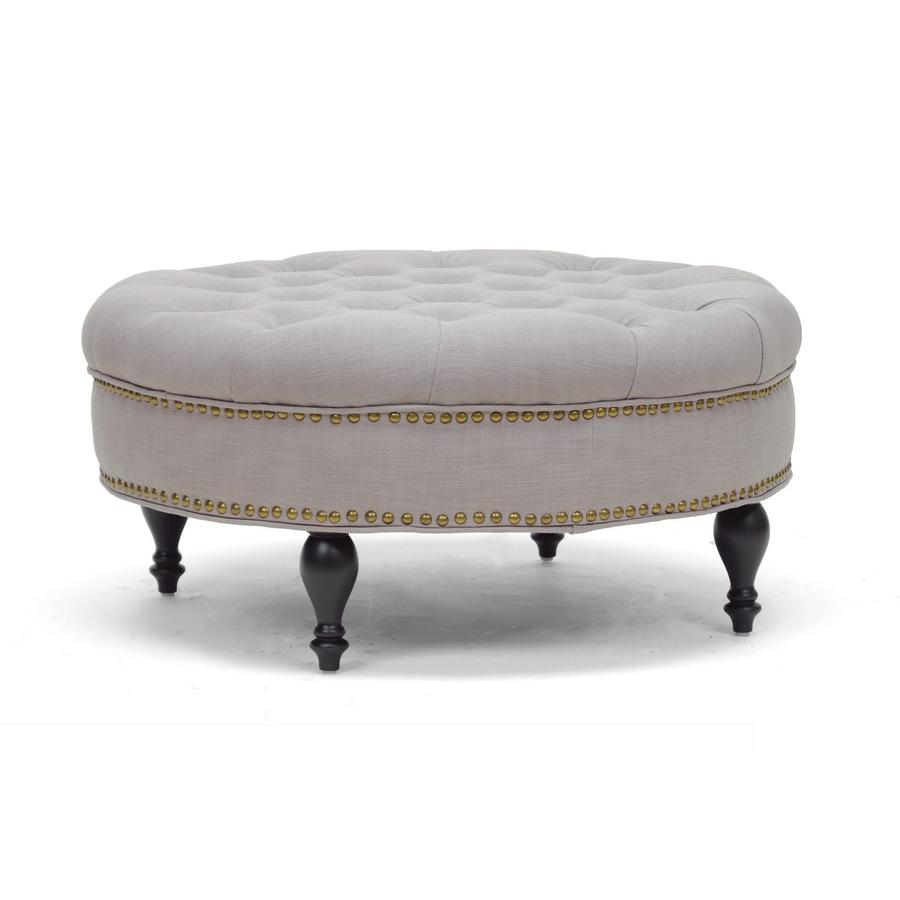 Linen Tufted Ottoman. Picture 1