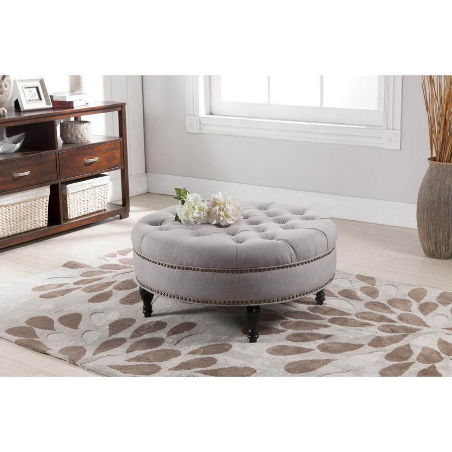 Linen Tufted Ottoman. Picture 3