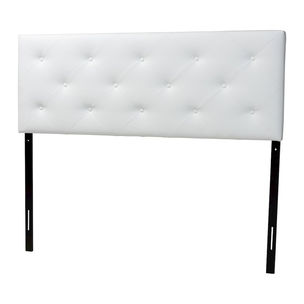 Queen White Faux Leather Upholstered Headboard. Picture 1