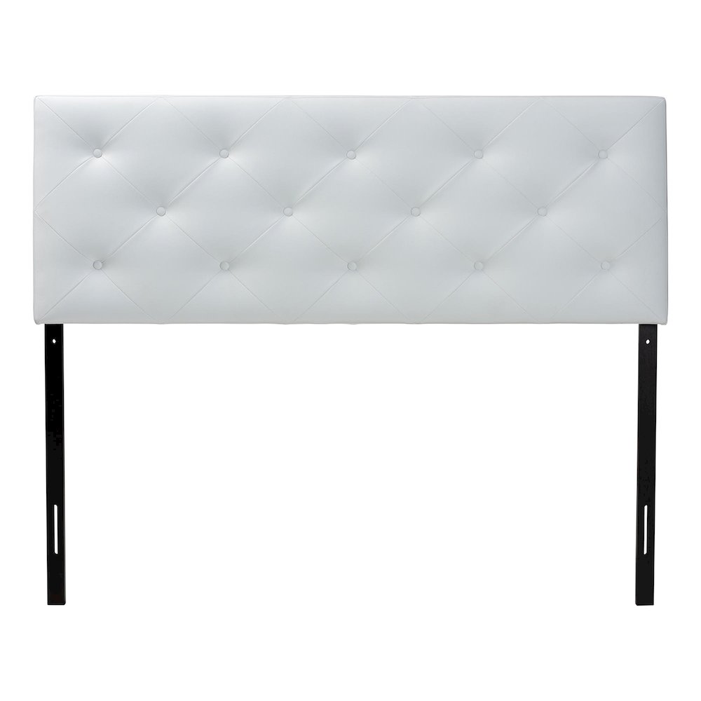 Queen White Faux Leather Upholstered Headboard. Picture 3