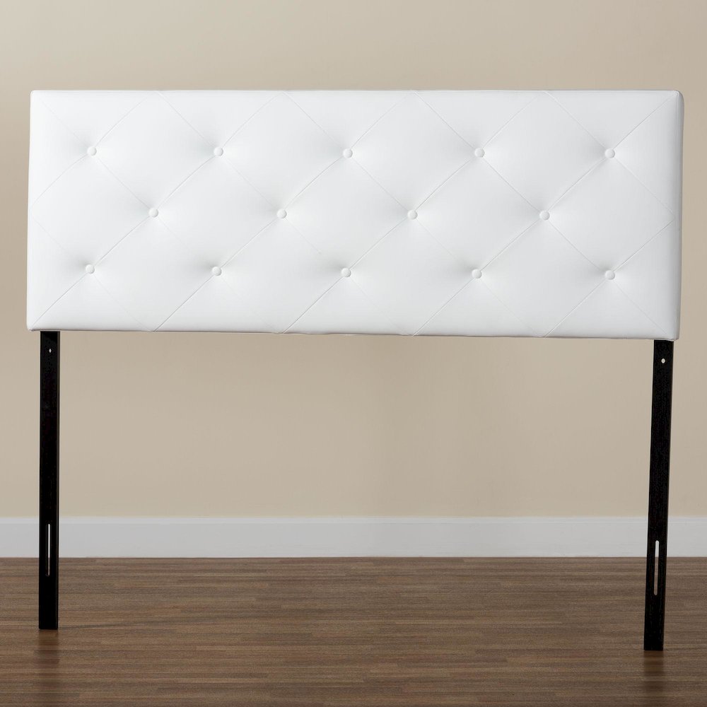 Queen White Faux Leather Upholstered Headboard. Picture 6