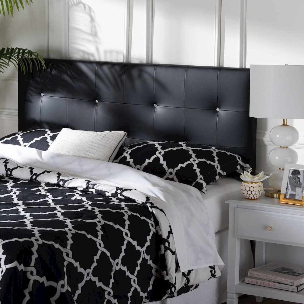 Dalini Modern and Contemporary Queen Black Faux Leather Headboard. Picture 1