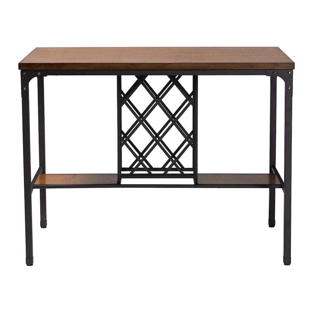 Vintner Industrial Brown and Black Pub Table with Built-In Wine Cage. Picture 2