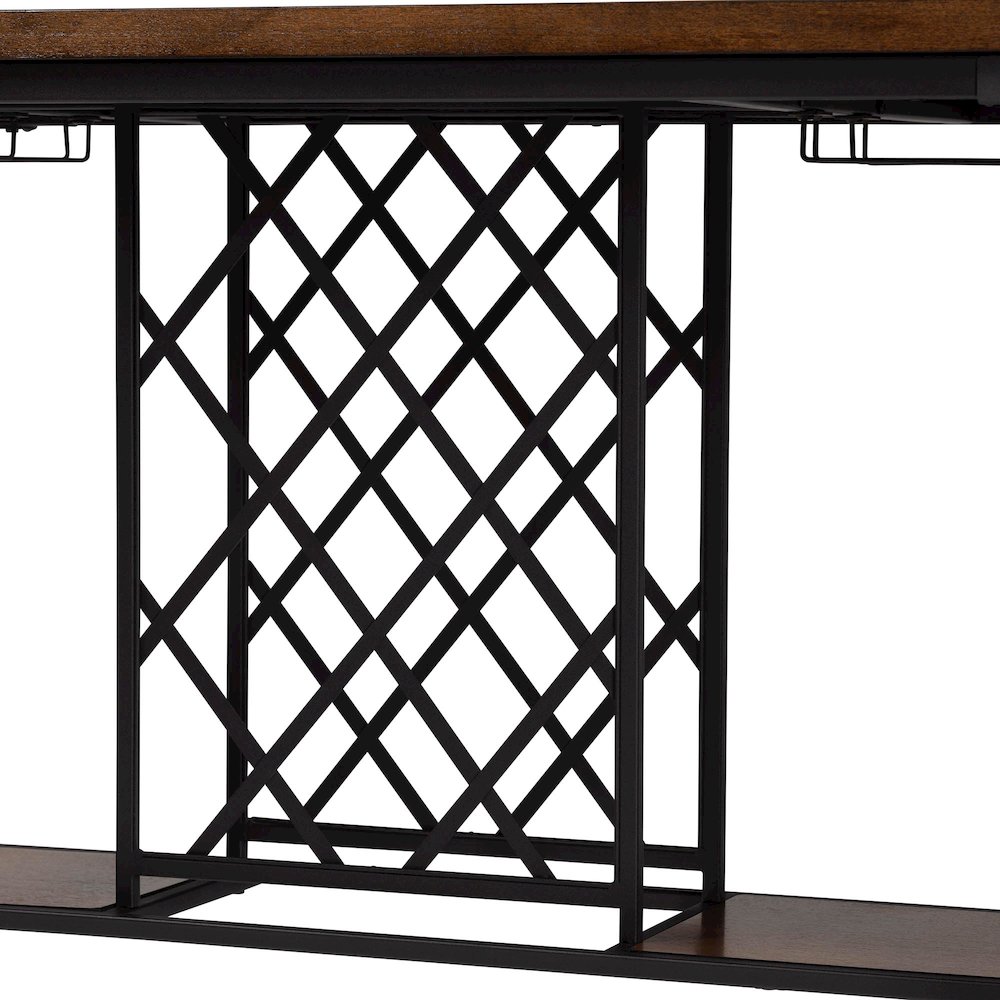 Vintner Industrial Brown and Black Pub Table with Built-In Wine Cage. Picture 4
