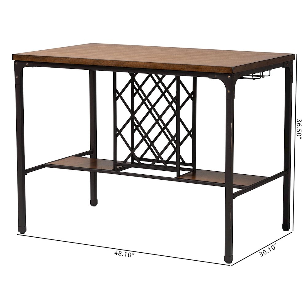 Vintner Industrial Brown and Black Pub Table with Built-In Wine Cage. Picture 9