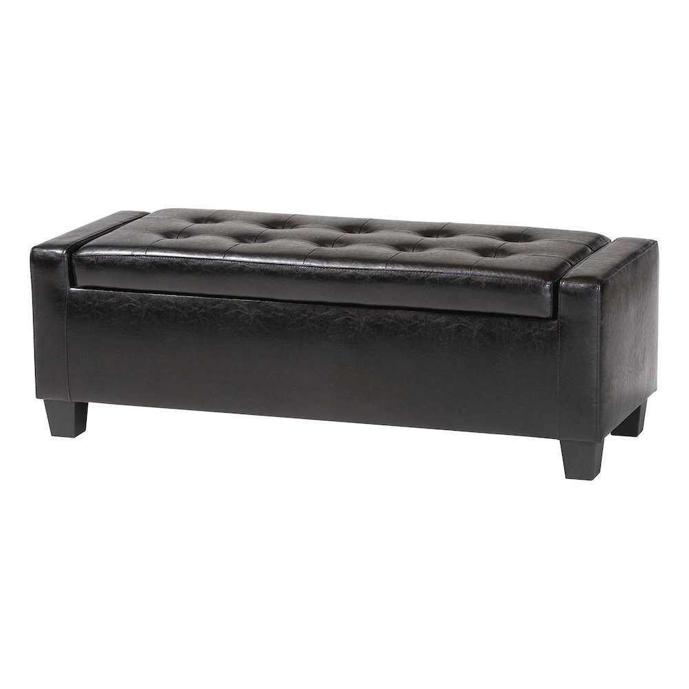 Baxton Studio Manchester Black Ottoman. Picture 1