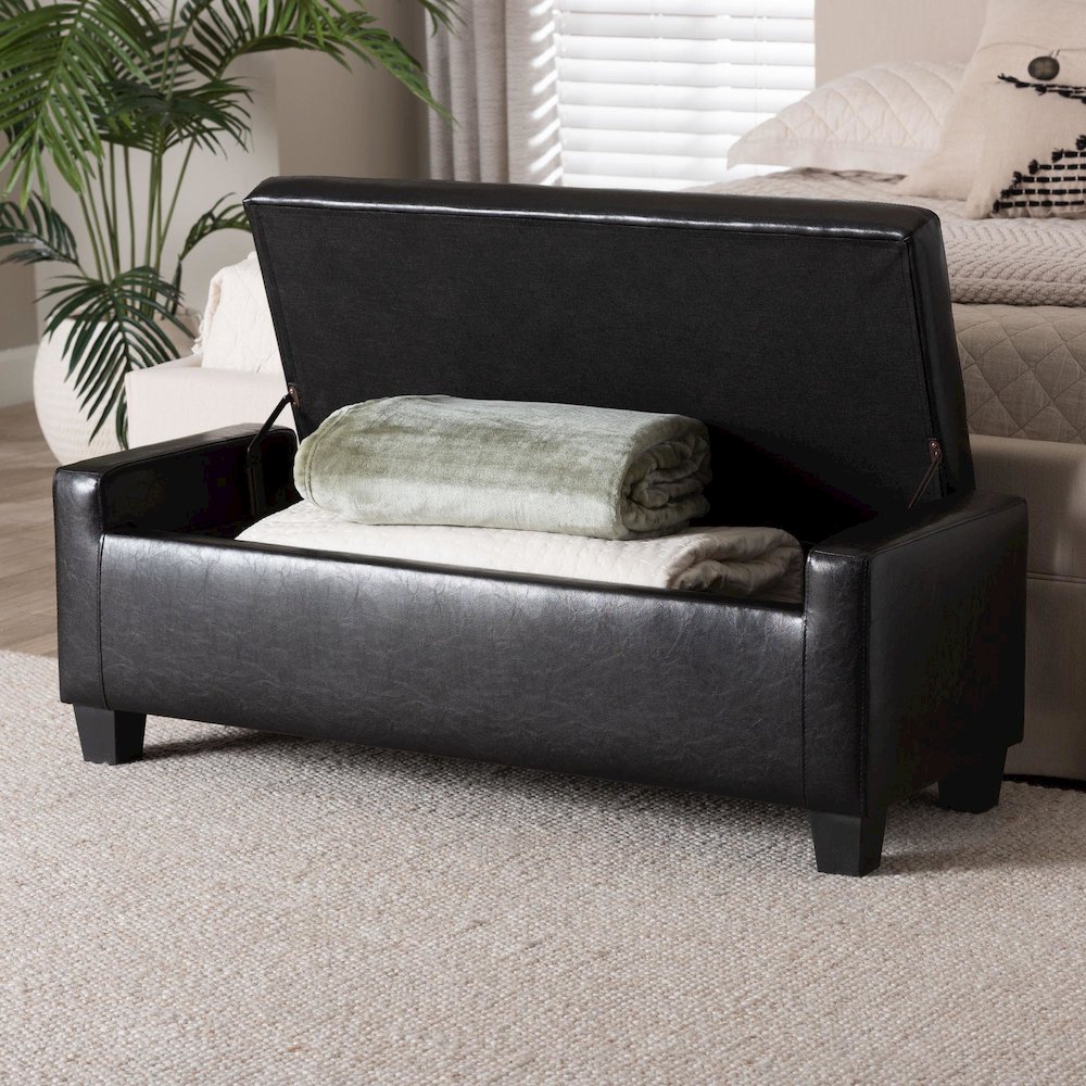 Baxton Studio Manchester Black Ottoman. Picture 10