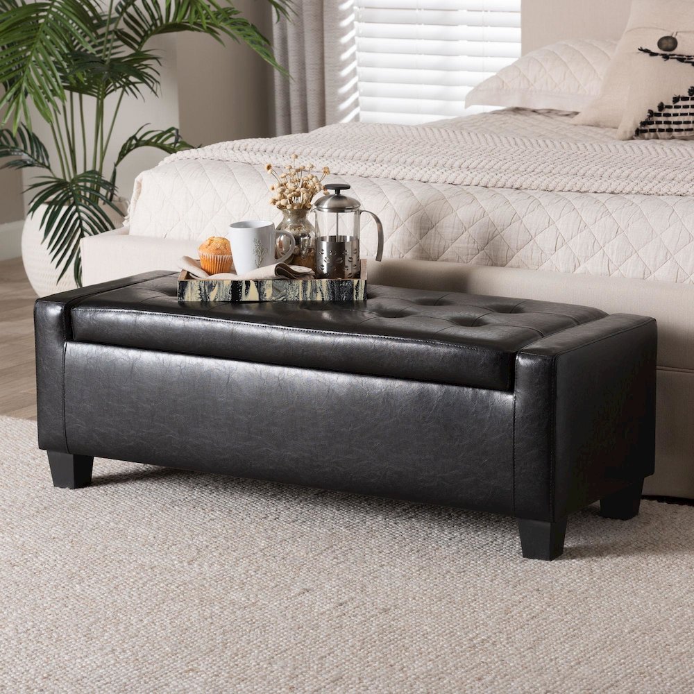 Baxton Studio Manchester Black Ottoman. Picture 11