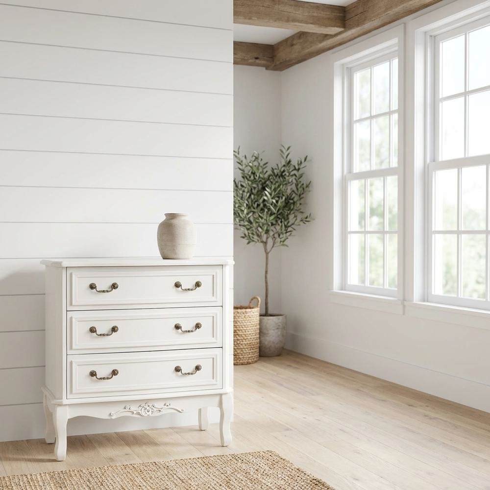 White Provincial 3-Drawer Wooden Storage Cabinet with Classic Design. Picture 2