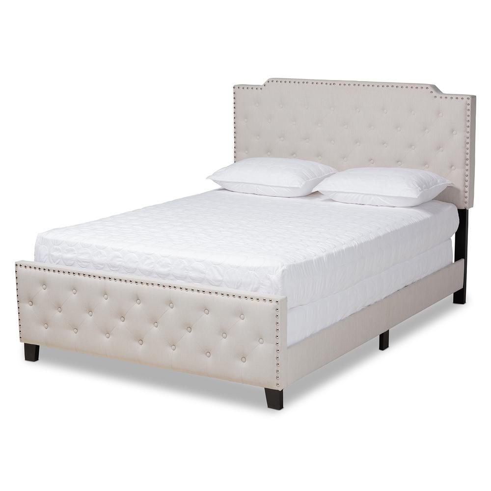 Transitional Beige Fabric Upholstered Button Tufted King Size Panel Bed. Picture 11