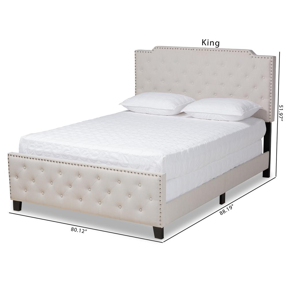 Transitional Beige Fabric Upholstered Button Tufted King Size Panel Bed. Picture 20
