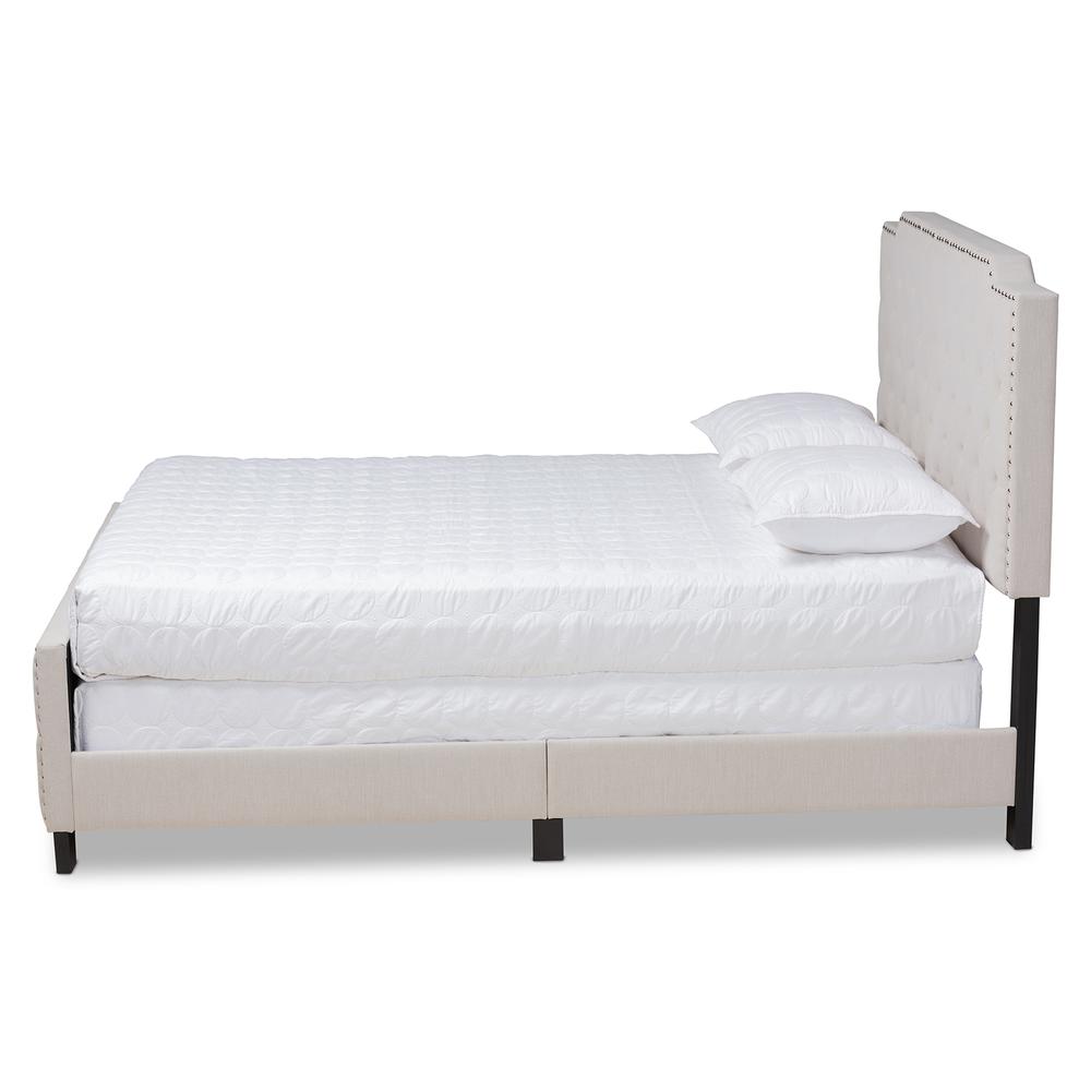 Transitional Beige Fabric Upholstered Button Tufted King Size Panel Bed. Picture 12