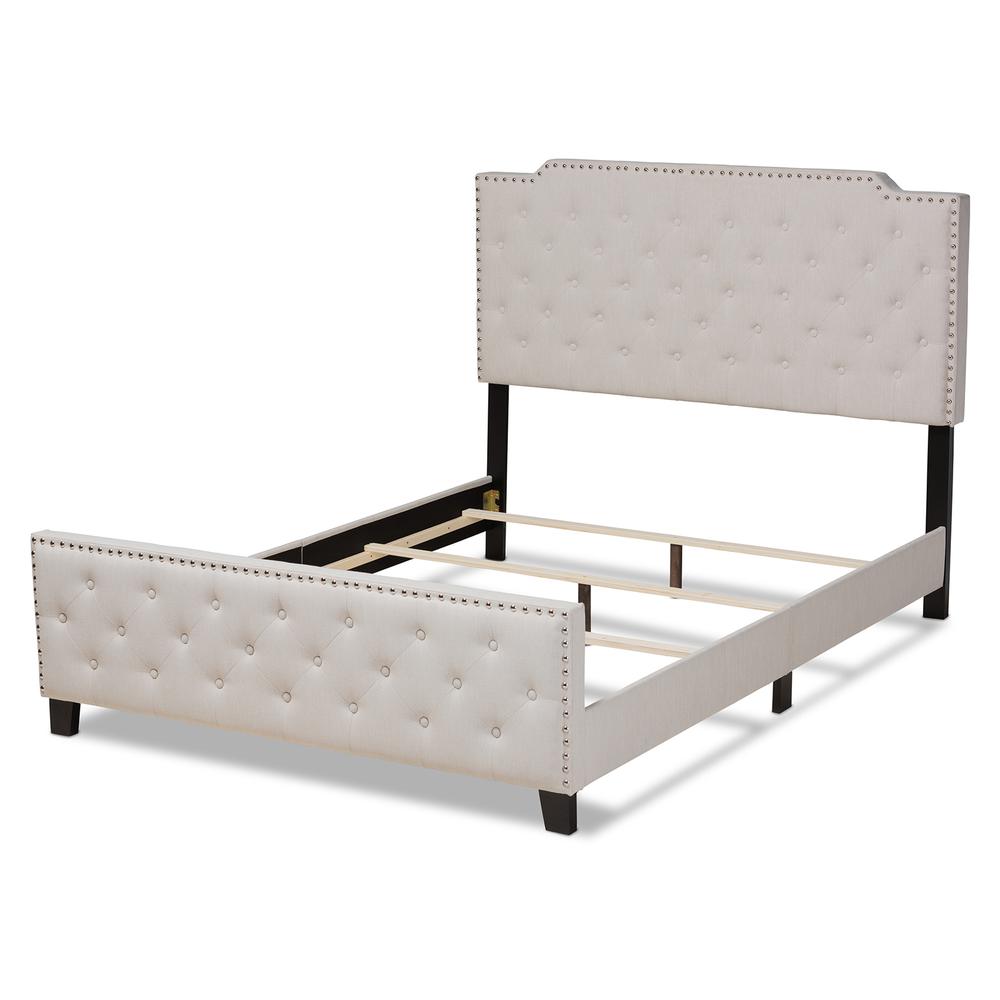 Transitional Beige Fabric Upholstered Button Tufted King Size Panel Bed. Picture 13