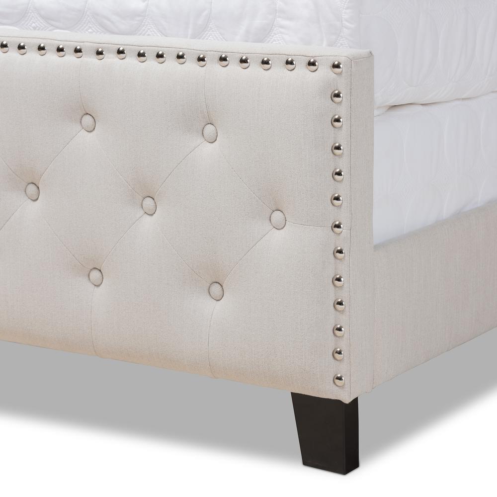 Transitional Beige Fabric Upholstered Button Tufted King Size Panel Bed. Picture 15