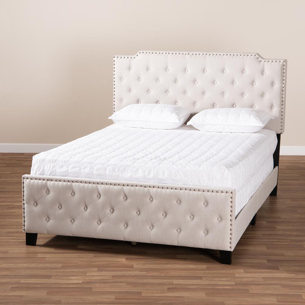 Transitional Beige Fabric Upholstered Button Tufted King Size Panel Bed. Picture 17