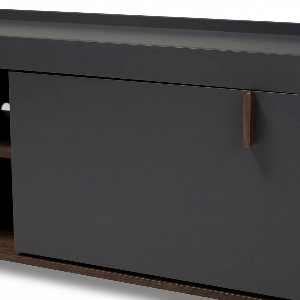 Gray and Walnut Two-Tone Wood TV Stand with Contemporary Style. Picture 5