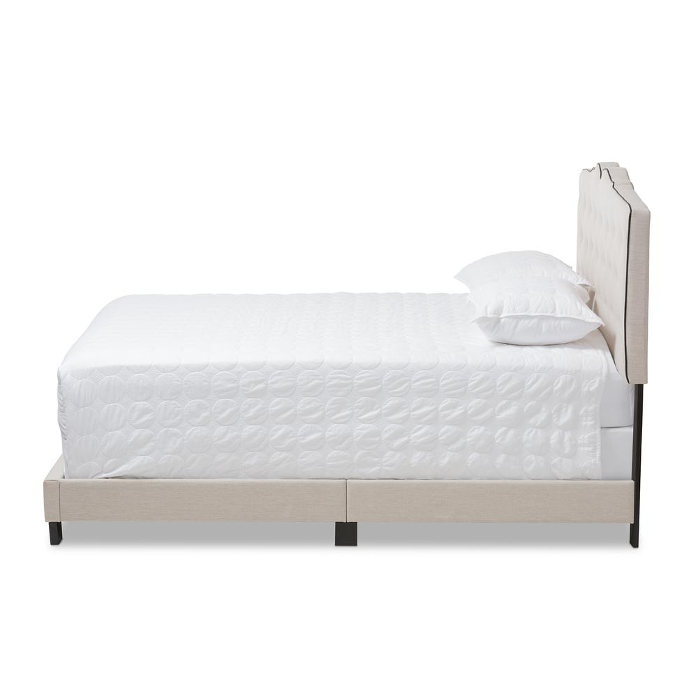 Vivienne Modern and Contemporary Light Beige Fabric Upholstered King Size Bed. Picture 12